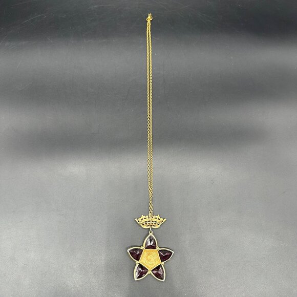 Vintage Amethyst Gripoix Glass Star Coin Brooch Pendant Necklace Julius Caesar - Picture 7 of 12